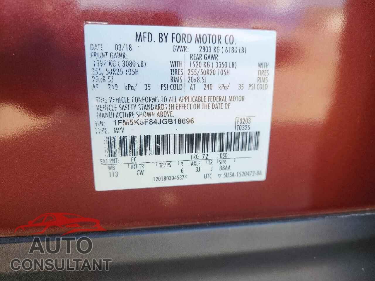 FORD EXPLORER 2018 - 1FM5K8F84JGB18696