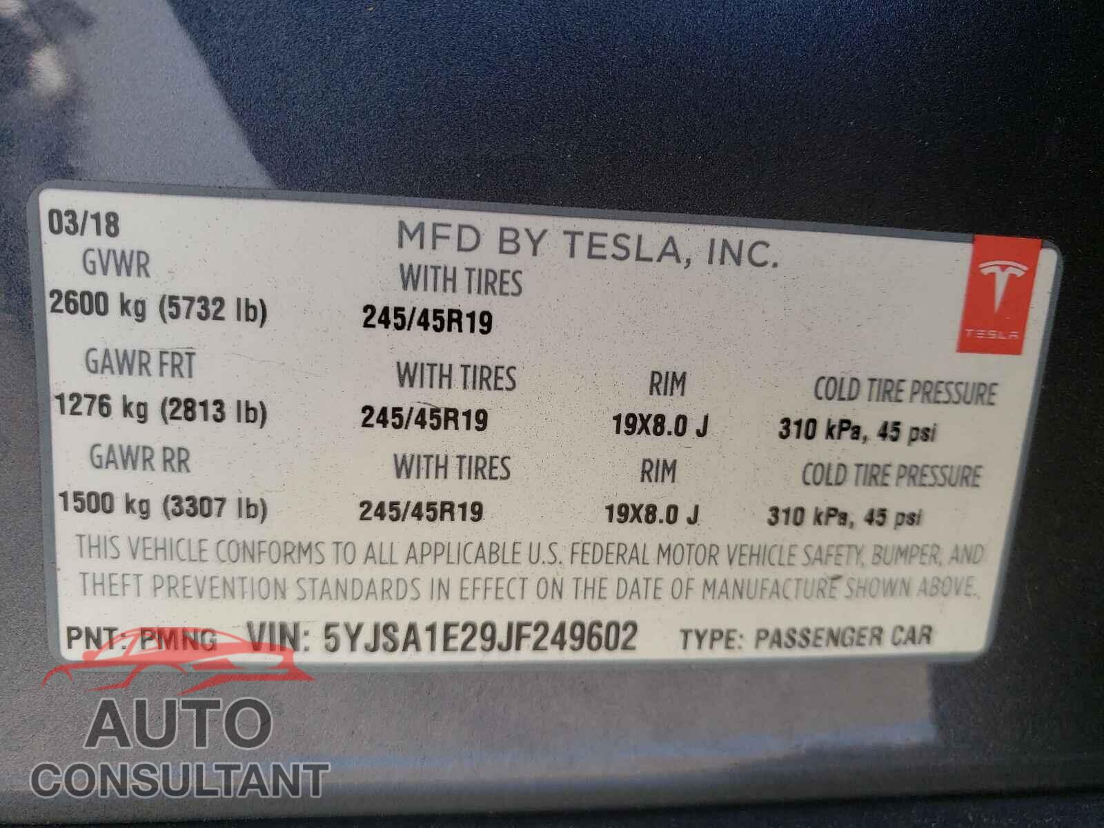 TESLA MODEL S 2018 - 5YJSA1E29JF249602
