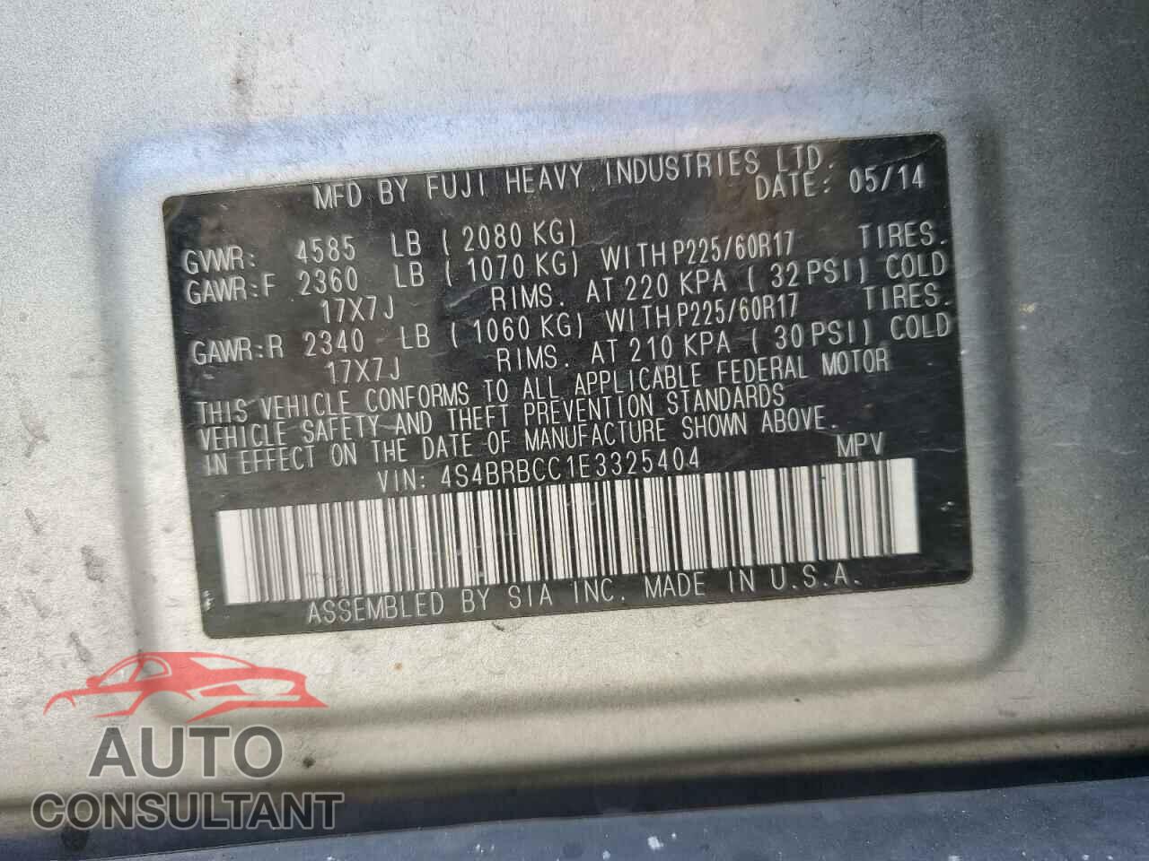 SUBARU OUTBACK 2014 - 4S4BRBCC1E3325404