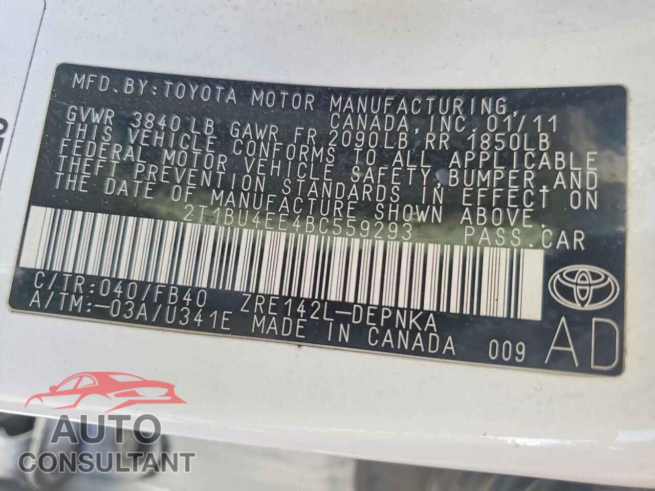 TOYOTA COROLLA 2011 - 2T1BU4EE4BC559293