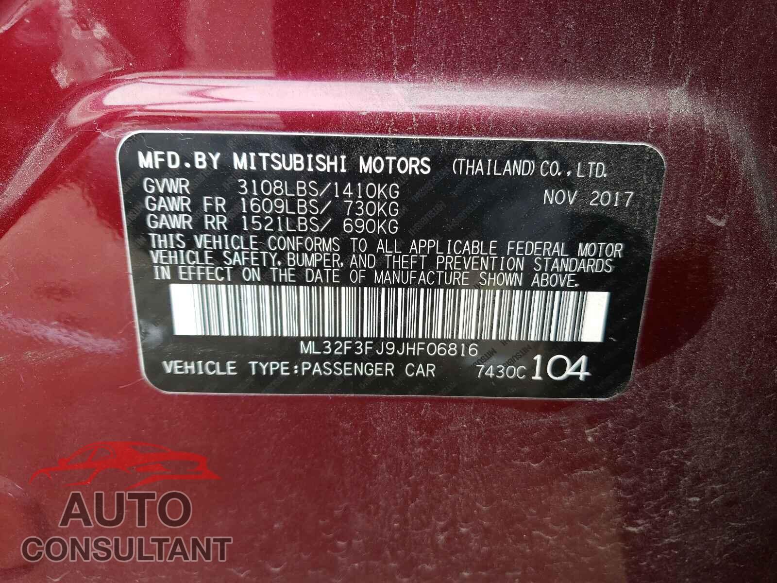 MITSUBISHI MIRAGE 2018 - ML32F3FJ9JHF06816