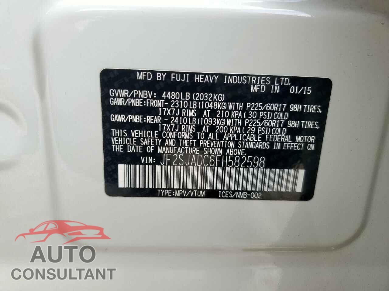SUBARU FORESTER 2015 - JF2SJADC6FH582598
