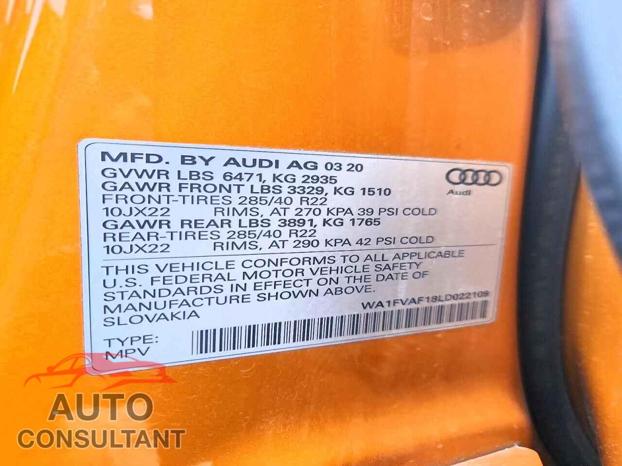 AUDI Q8 2020 - WA1FVAF18LD022109