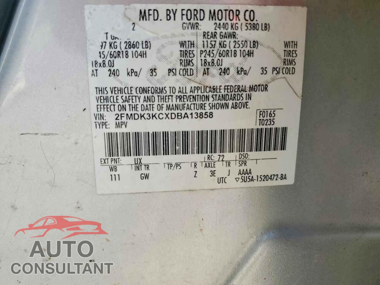 FORD EDGE 2013 - 2FMDK3KCXDBA13858