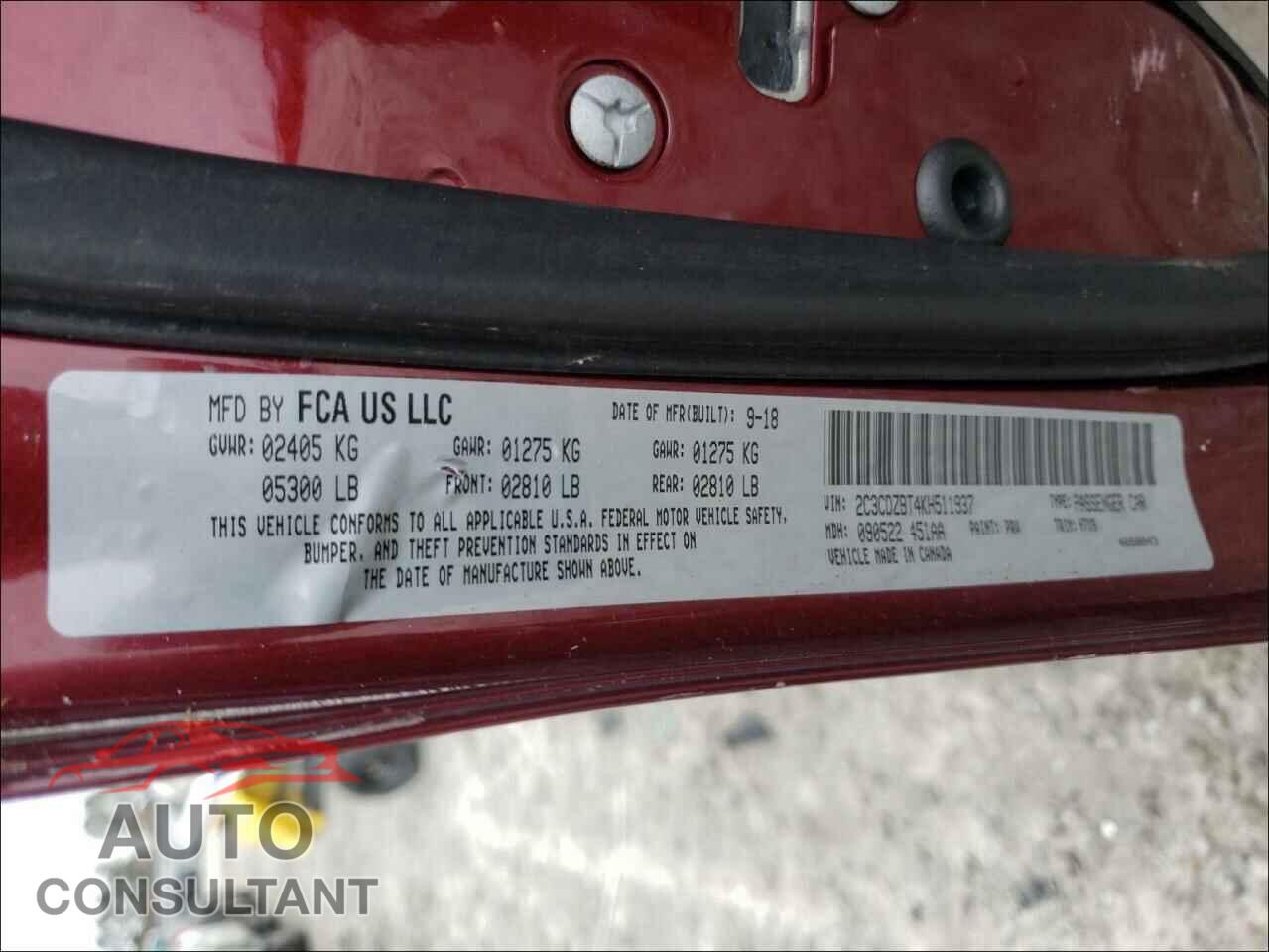 DODGE CHALLENGER 2019 - 2C3CDZBT4KH511937