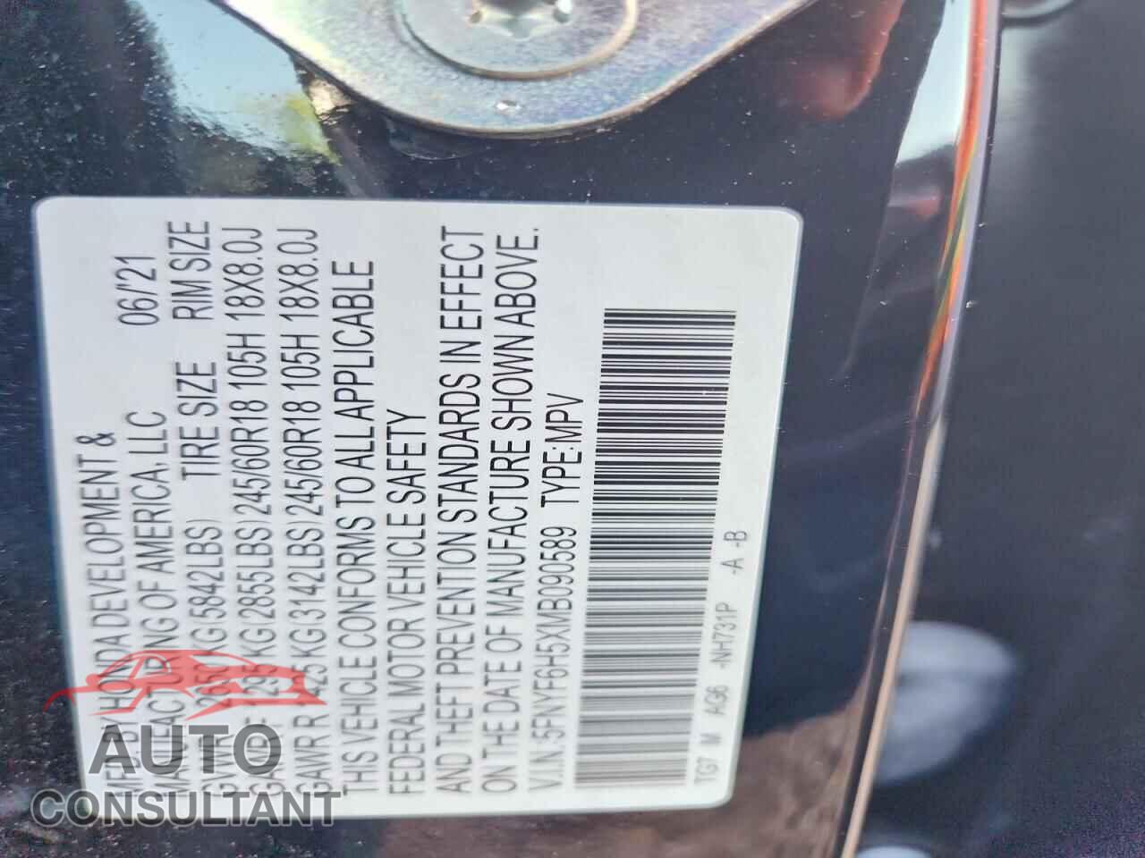 HONDA PILOT 2021 - 5FNYF6H5XMB090589