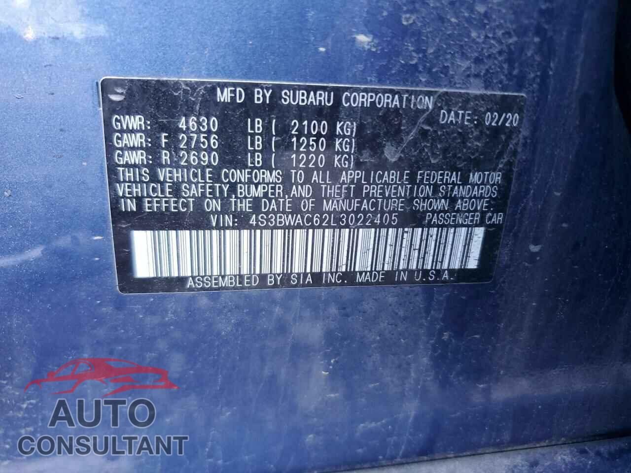 SUBARU LEGACY 2020 - 4S3BWAC62L3022405