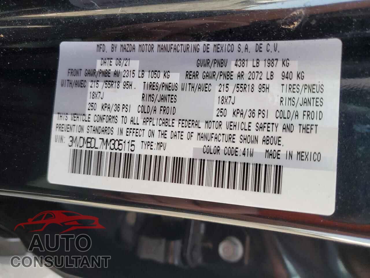 MAZDA CX30 2021 - 3MVDMBDL7MM305115