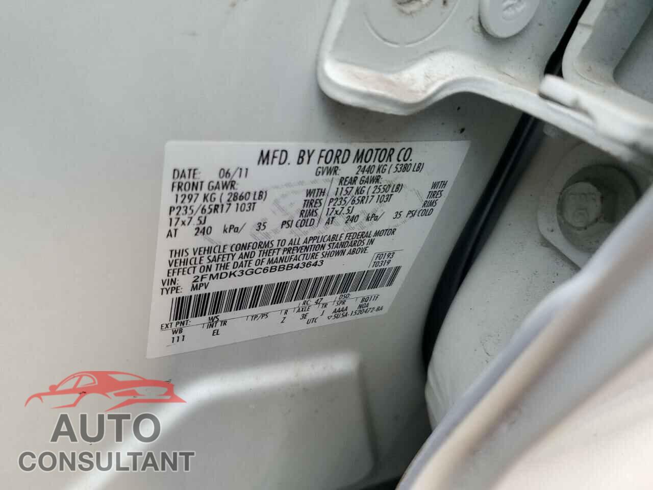 FORD EDGE 2011 - 2FMDK3GC6BBB43643
