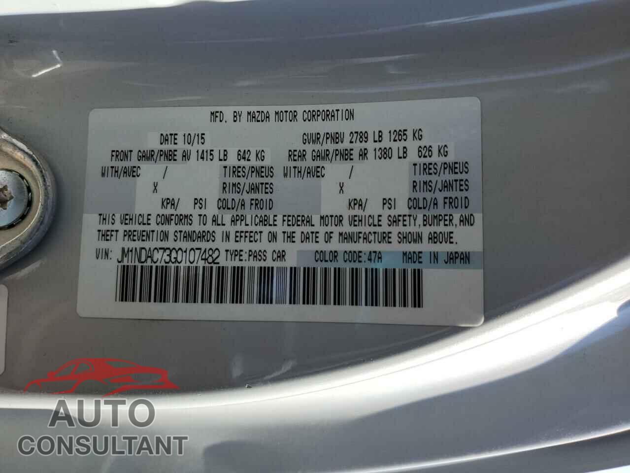 MAZDA MX5 2016 - JM1NDAC73G0107482