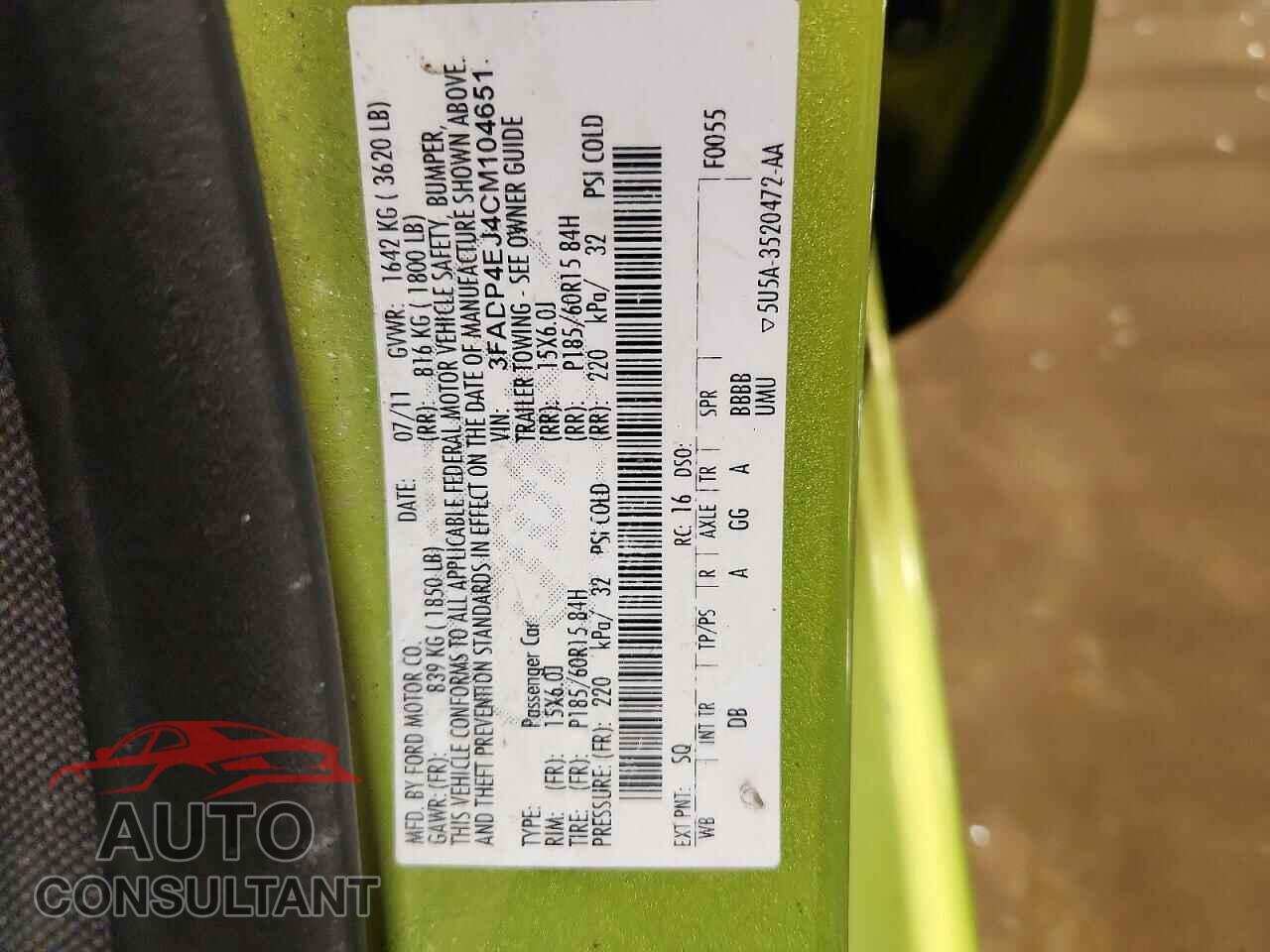 FORD FIESTA 2012 - 3FADP4EJ4CM104651