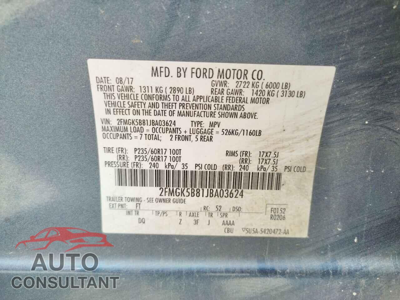 FORD FLEX 2018 - 2FMGK5B81JBA03624