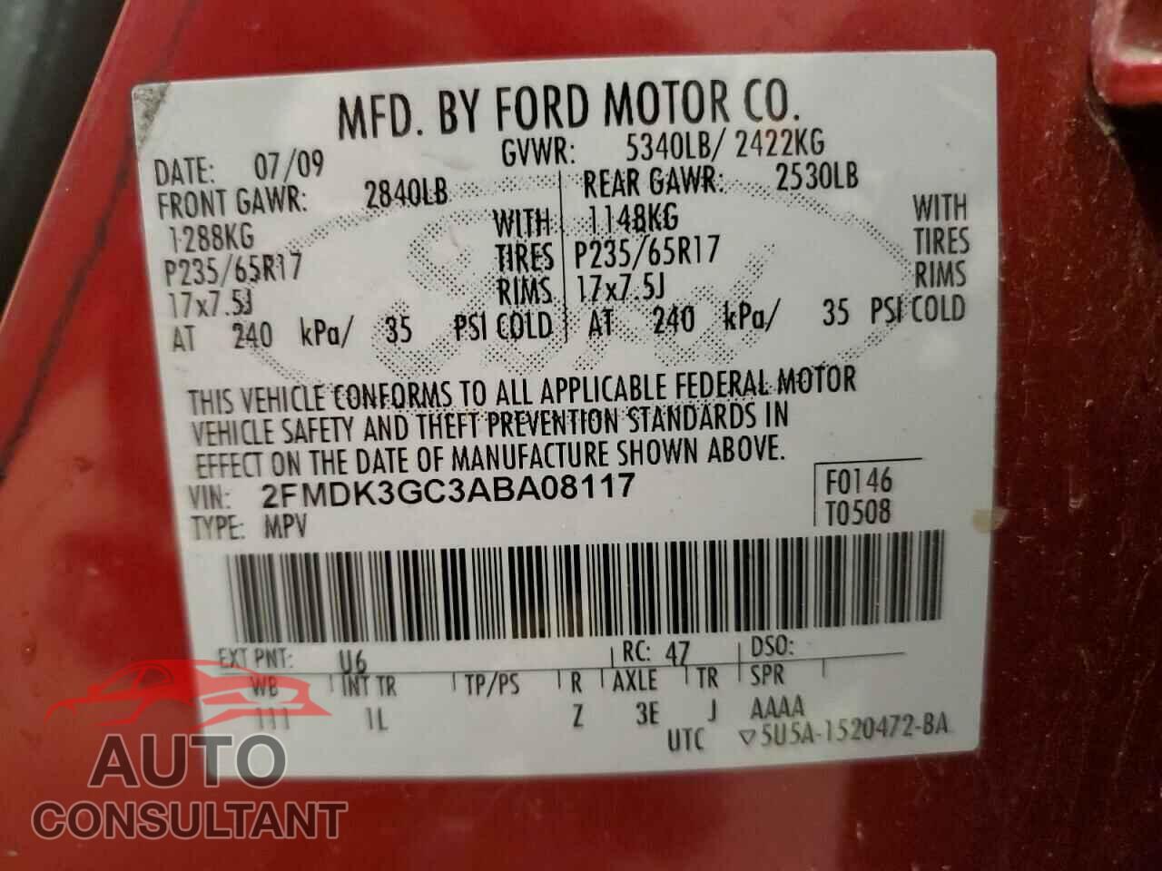 FORD EDGE 2010 - 2FMDK3GC3ABA08117