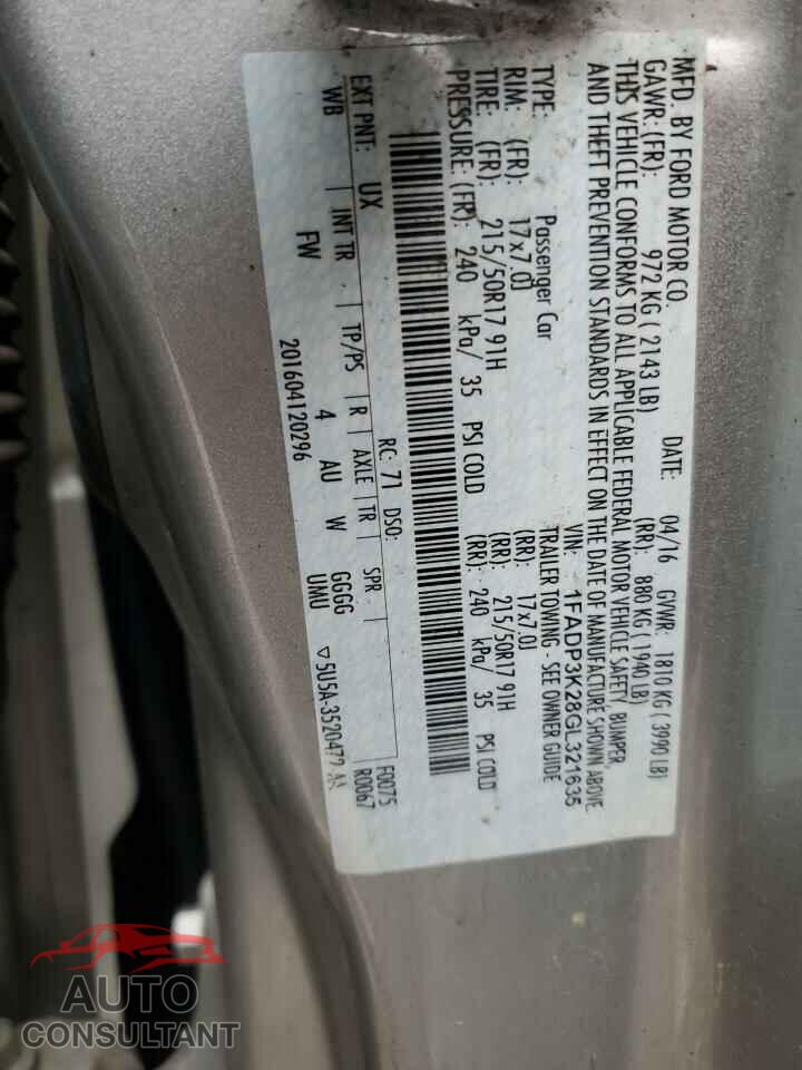 FORD FOCUS 2016 - 1FADP3K28GL321635