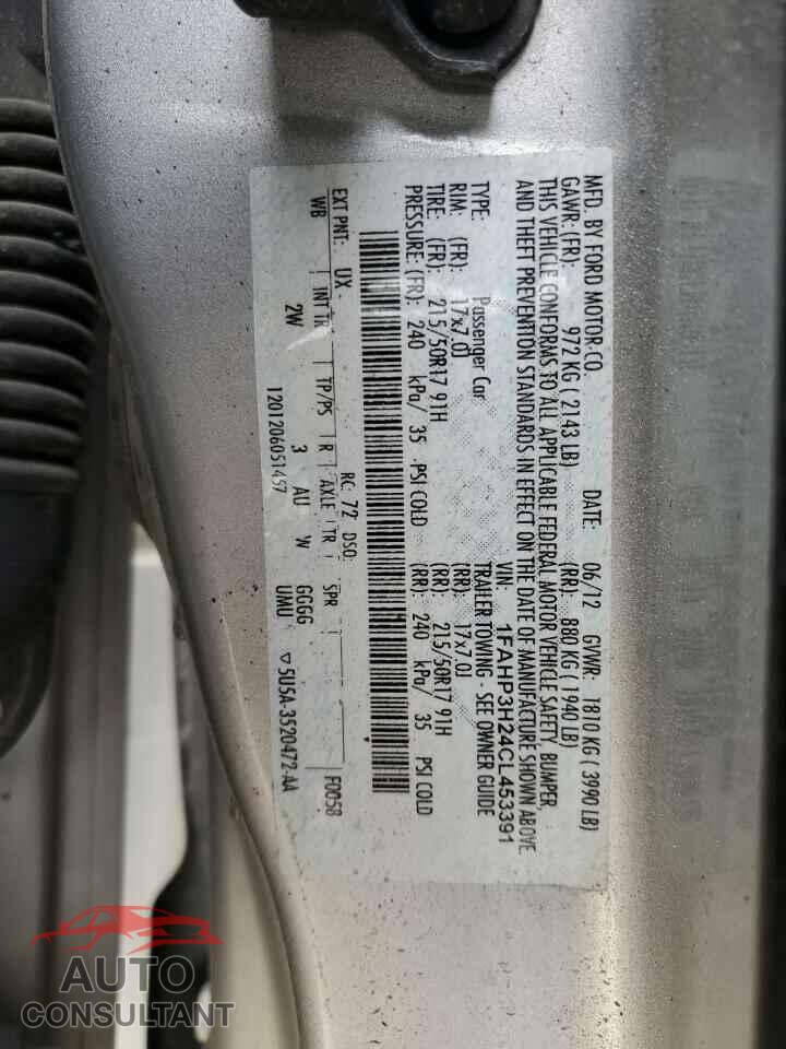 FORD FOCUS 2012 - 1FAHP3H24CL453391