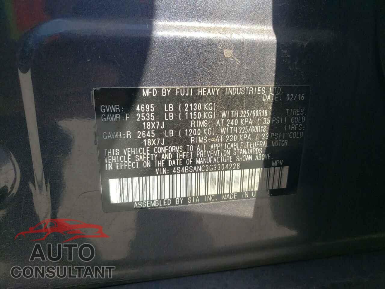 SUBARU OUTBACK 2016 - 4S4BSANC3G3304228