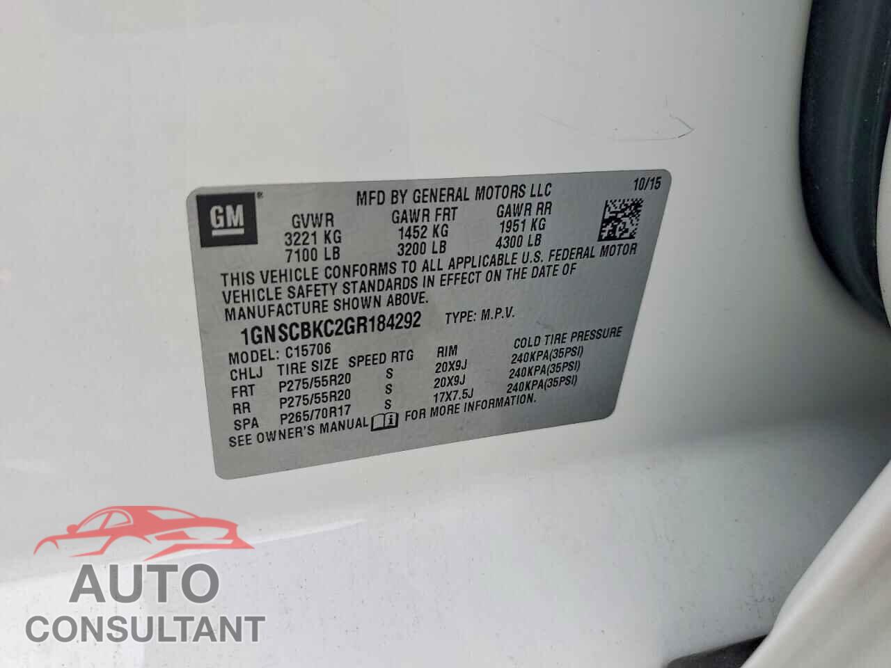 CHEVROLET TAHOE 2016 - 1GNSCBKC2GR184292