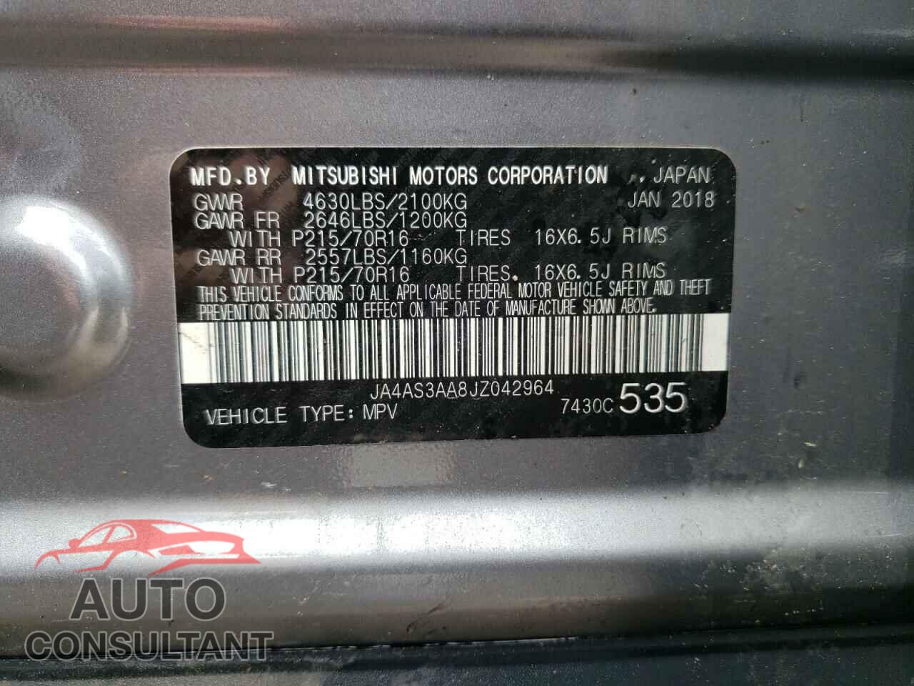 MITSUBISHI ECLIPSE 2018 - JA4AS3AA8JZ042964