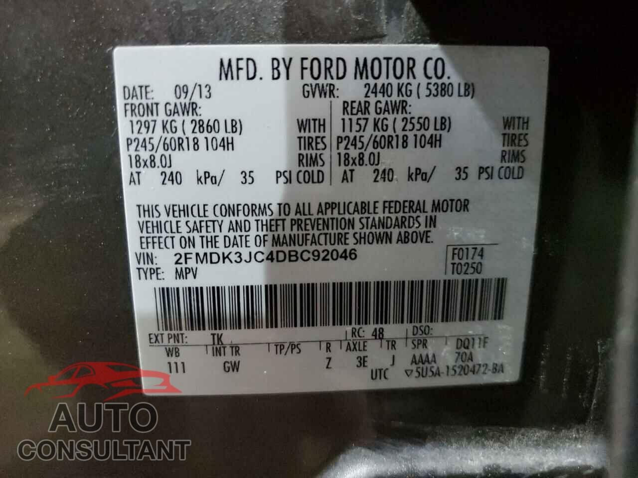 FORD EDGE 2013 - 2FMDK3JC4DBC92046