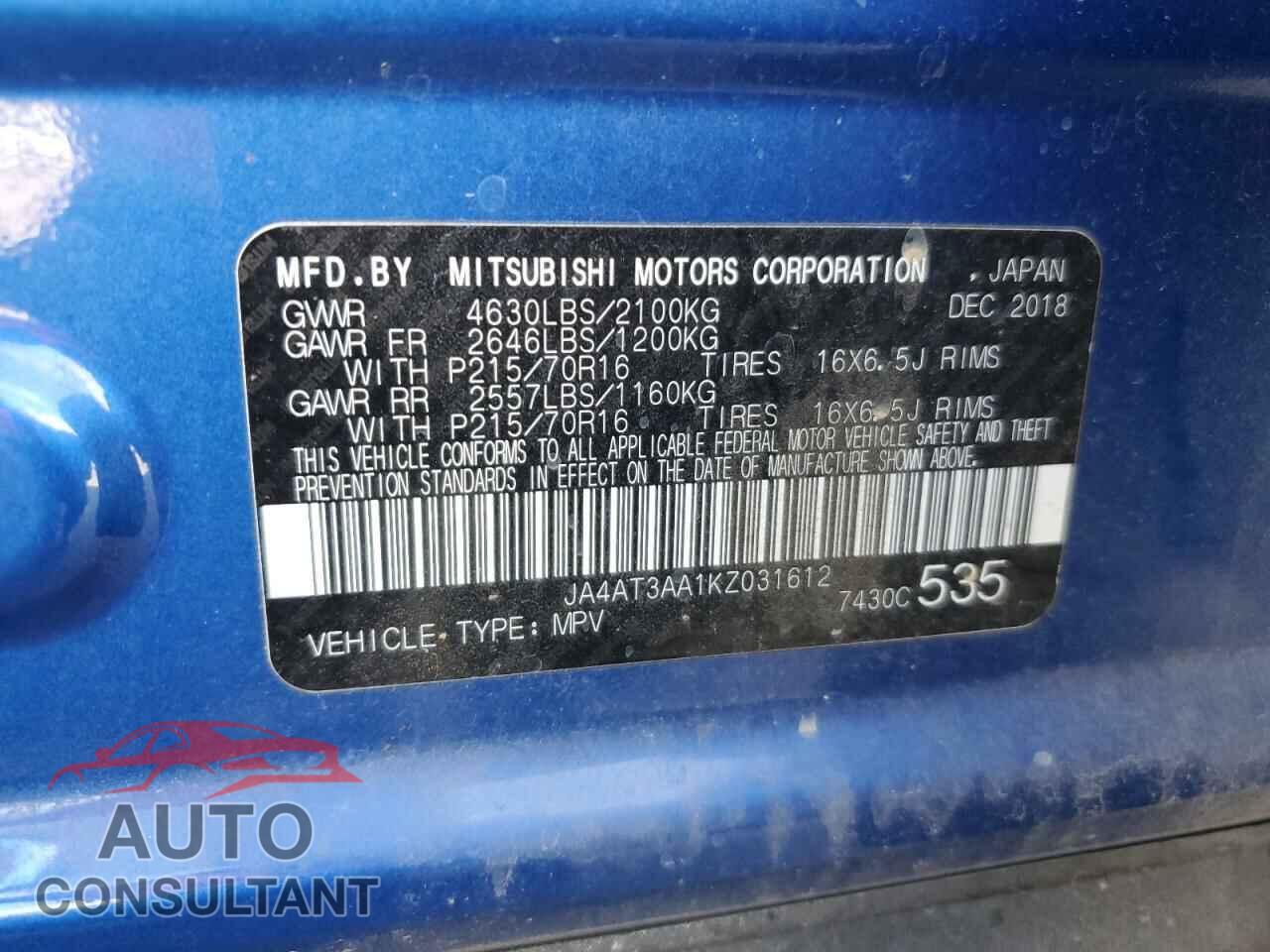 MITSUBISHI ECLIPSE 2019 - JA4AT3AA1KZ031612