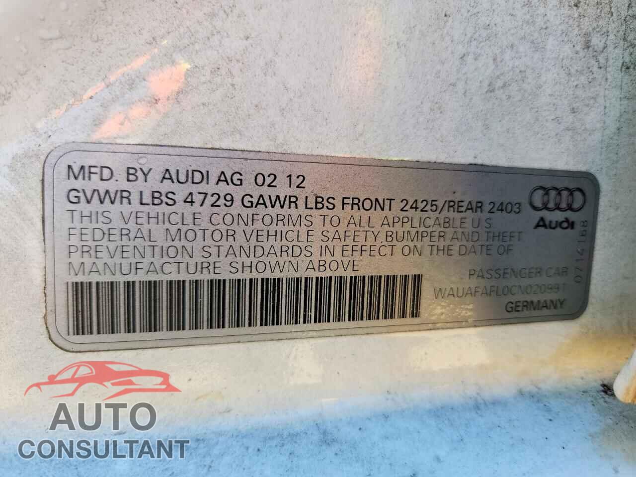 AUDI A4 2012 - WAUAFAFL0CN020991