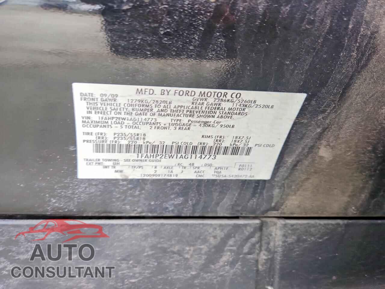 FORD TAURUS 2010 - 1FAHP2EW1AG114773