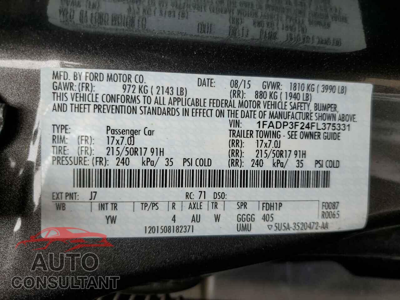 FORD FOCUS 2015 - 1FADP3F24FL375331