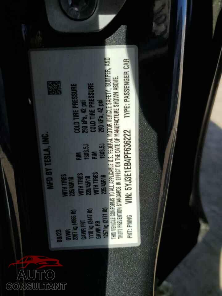 TESLA MODEL 3 2023 - 5YJ3E1EB4PF636222