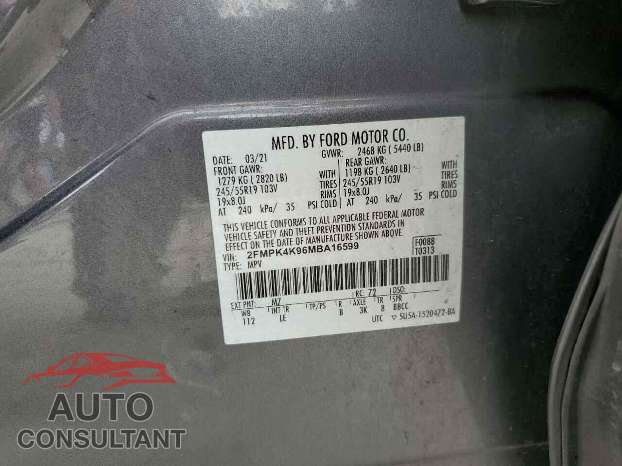 FORD EDGE 2021 - 2FMPK4K96MBA16599