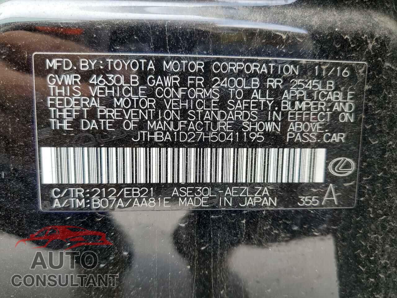LEXUS IS 2017 - JTHBA1D27H5041195