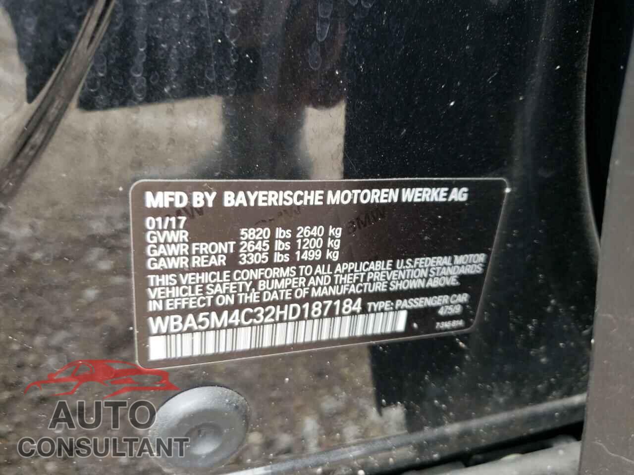 BMW 5 SERIES 2017 - WBA5M4C32HD187184