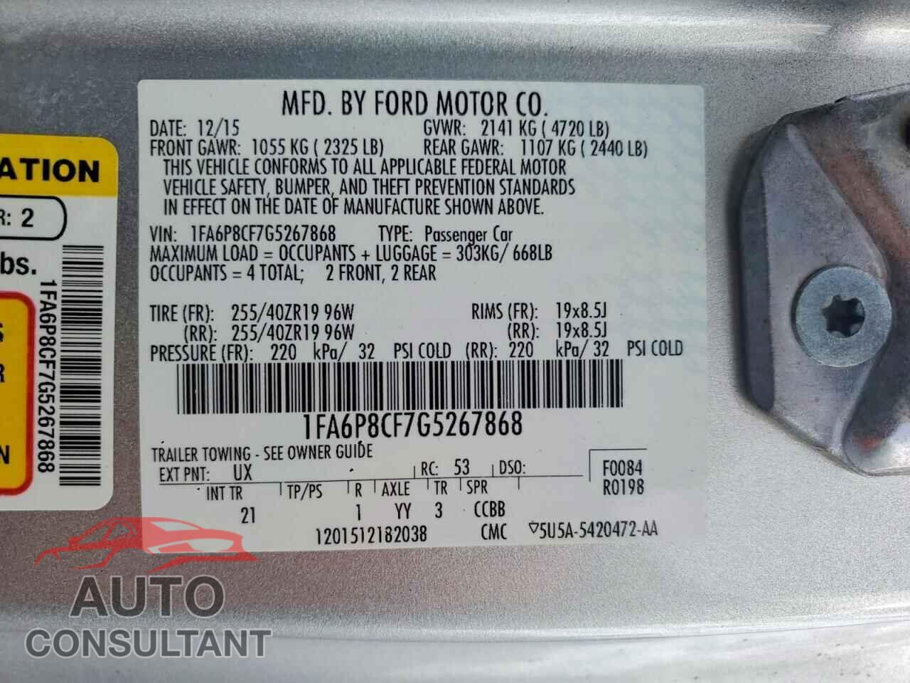 FORD MUSTANG 2016 - 1FA6P8CF7G5267868