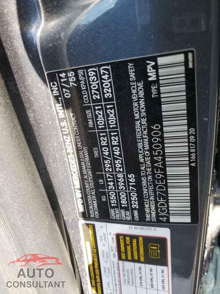MERCEDES-BENZ GL-CLASS 2015 - 4JGDF7DE9FA450906