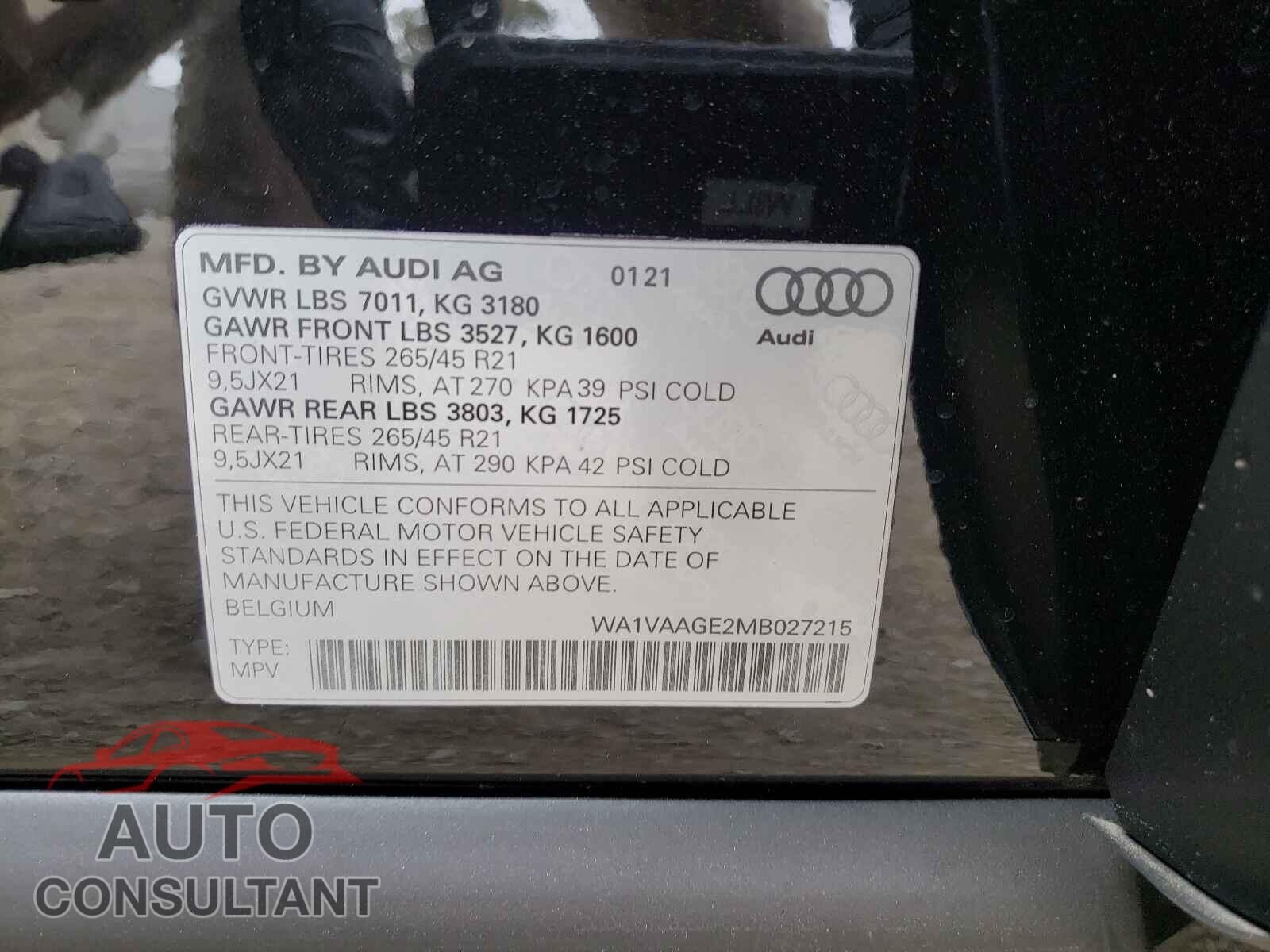 AUDI E-TRON 2021 - WA1VAAGE2MB027215