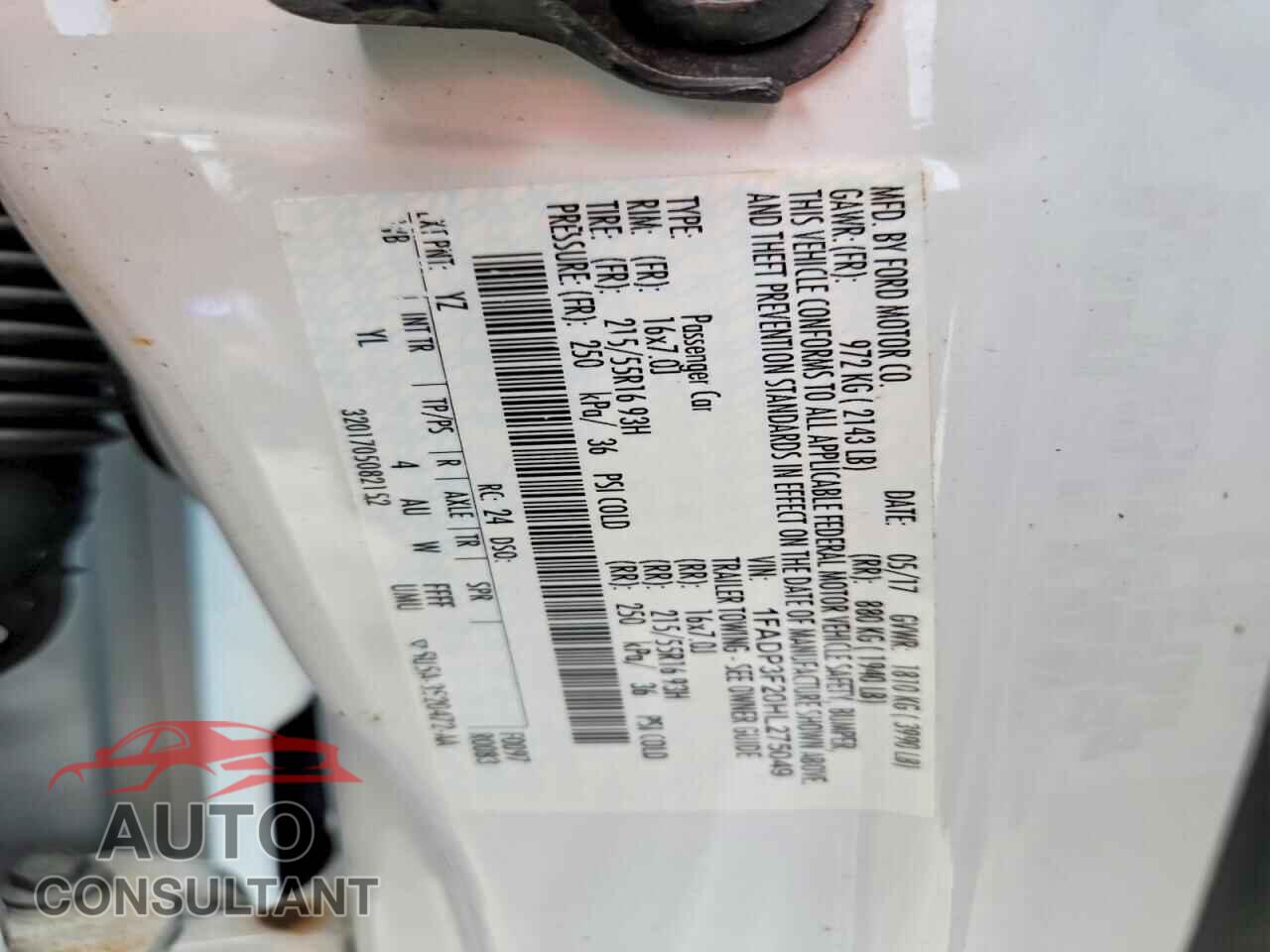 FORD FOCUS 2017 - 1FADP3F20HL275049