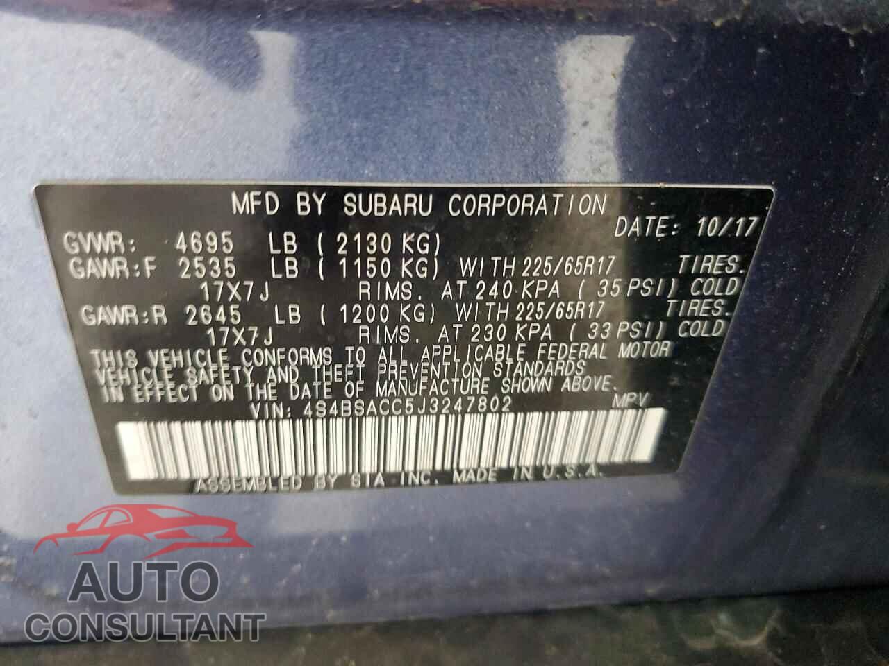 SUBARU OUTBACK 2018 - 4S4BSACC5J3247802