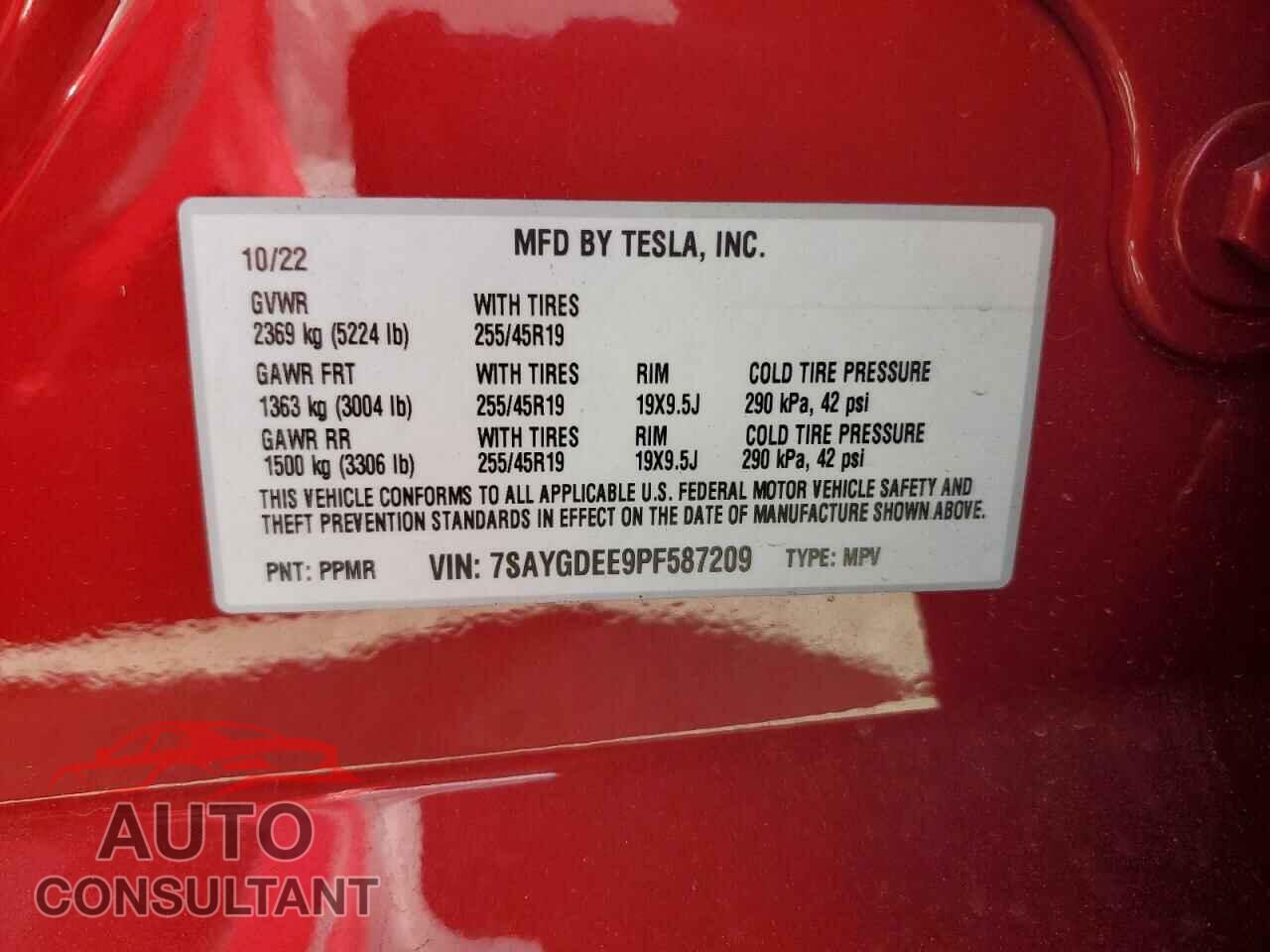 TESLA MODEL Y 2023 - 7SAYGDEE9PF587209