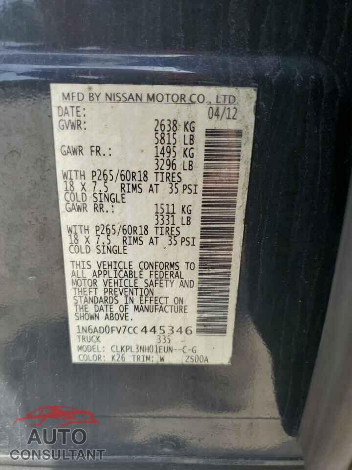 NISSAN FRONTIER 2012 - 1N6AD0FV7CC445346