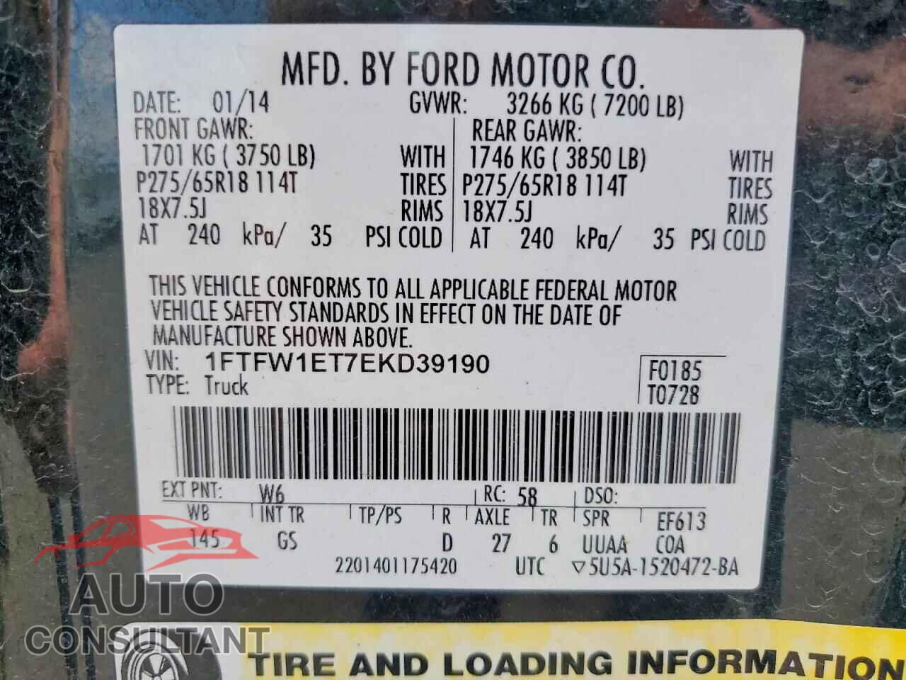 FORD F150 2014 - 1FTFW1ET7EKD39190