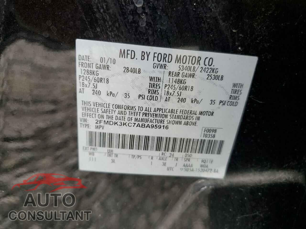 FORD EDGE 2010 - 2FMDK3KC7ABA95916