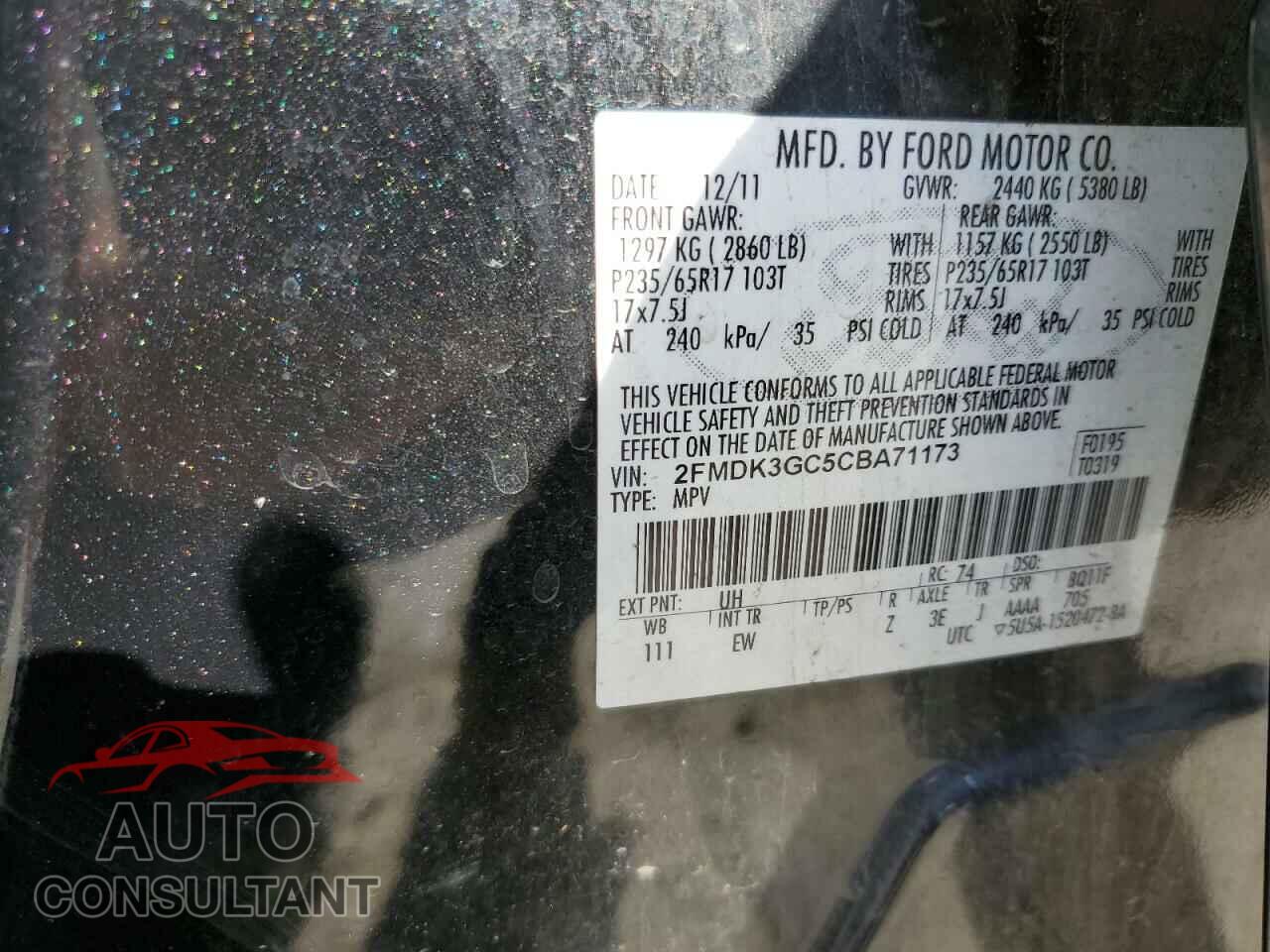 FORD EDGE 2012 - 2FMDK3GC5CBA71173