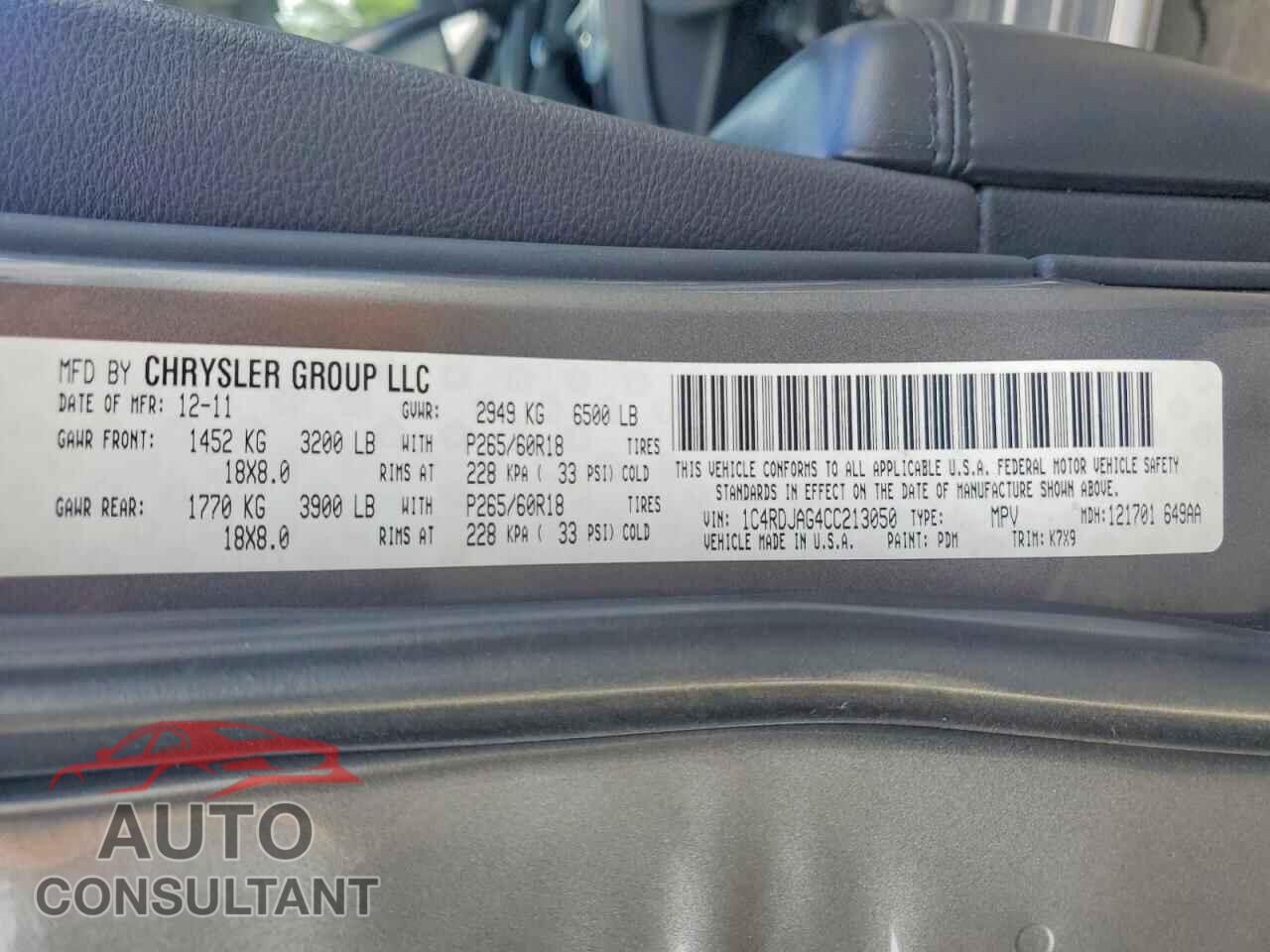 DODGE DURANGO 2012 - 1C4RDJAG4CC213050