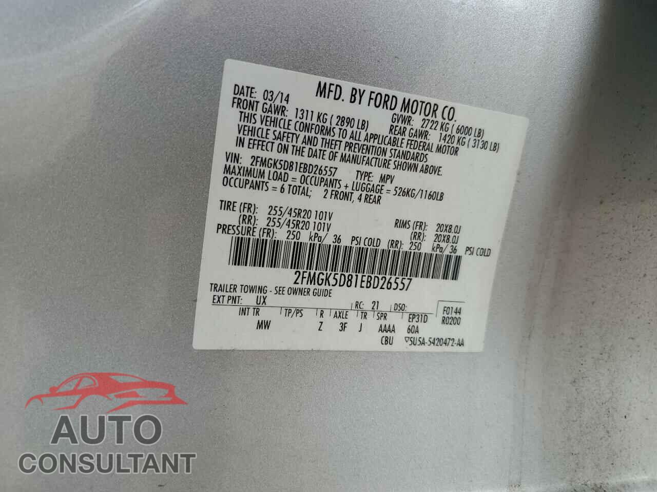 FORD FLEX 2014 - 2FMGK5D81EBD26557
