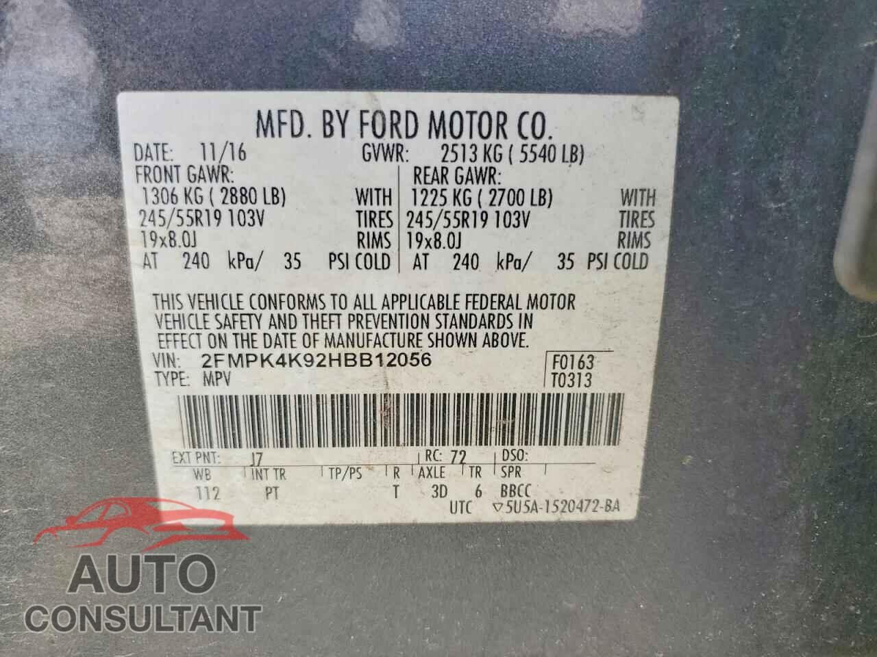 FORD EDGE 2017 - 2FMPK4K92HBB12056