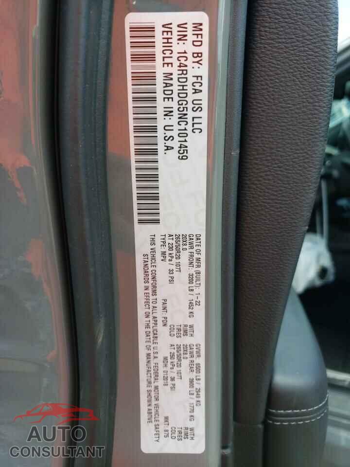 DODGE DURANGO 2022 - 1C4RDHDG5NC101459