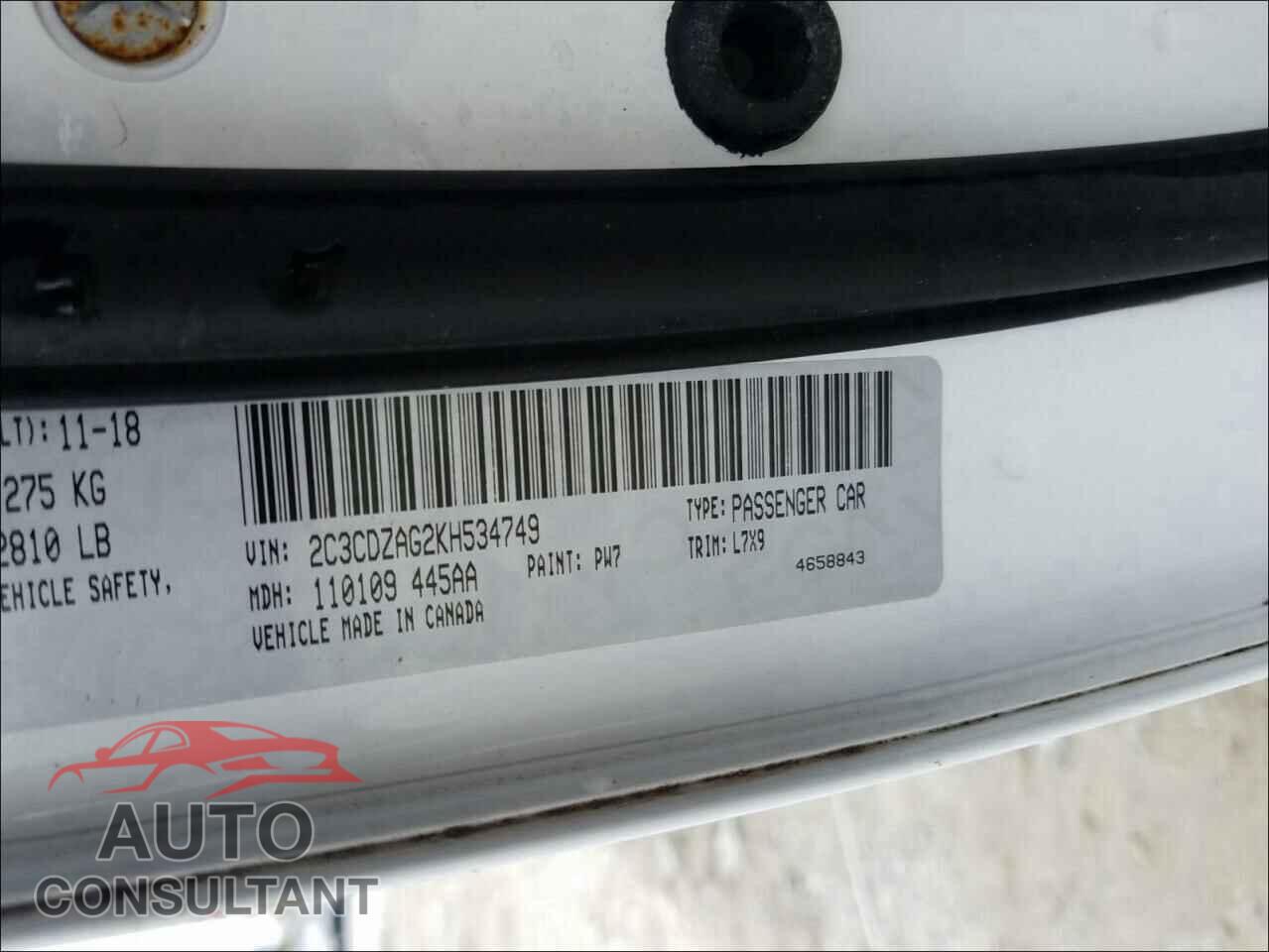 DODGE CHALLENGER 2019 - 2C3CDZAG2KH534749