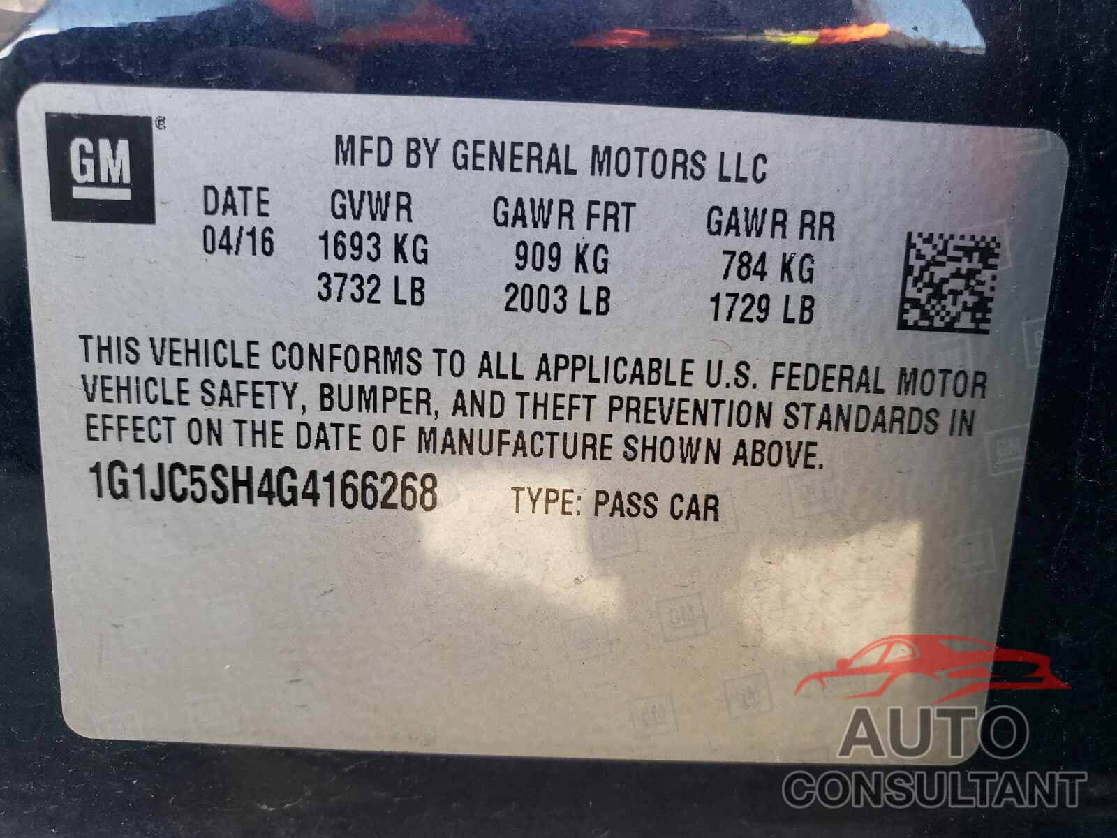CHEVROLET SONIC 2016 - 1G1JC5SH4G4166268