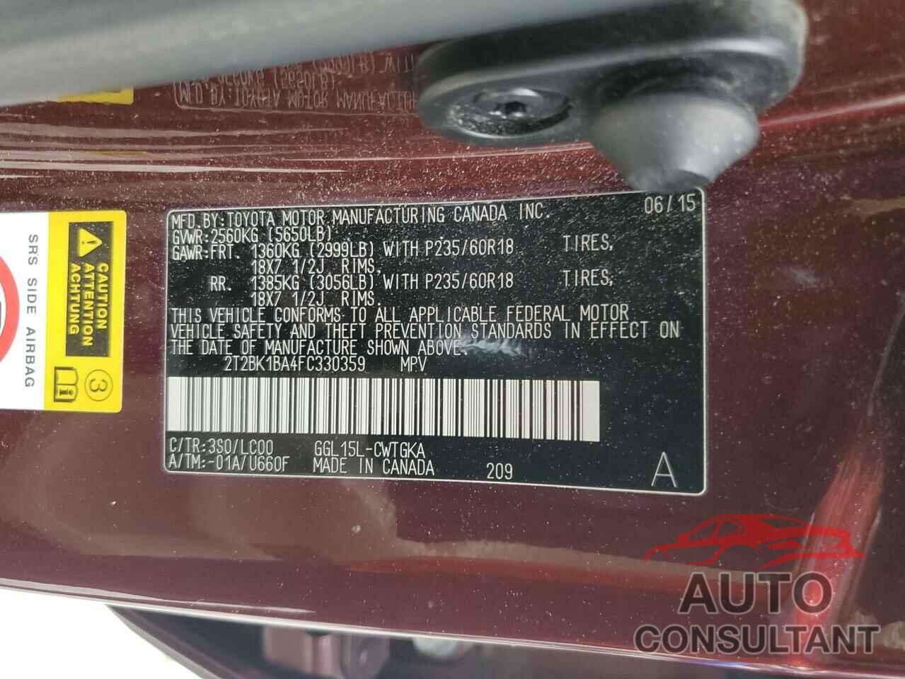 LEXUS RX350 2015 - 2T2BK1BA4FC330359