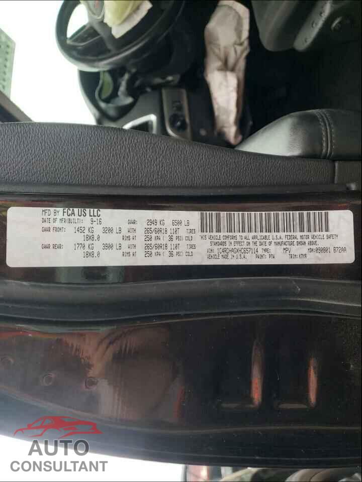 DODGE DURANGO 2017 - 1C4RDHAGXHC657114