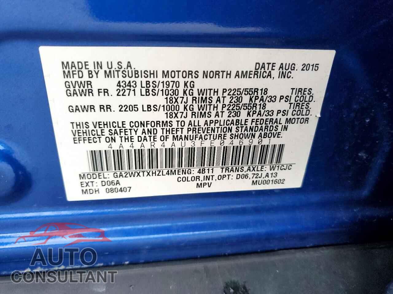 MITSUBISHI OUTLANDER 2015 - 4A4AR4AU3FE046901